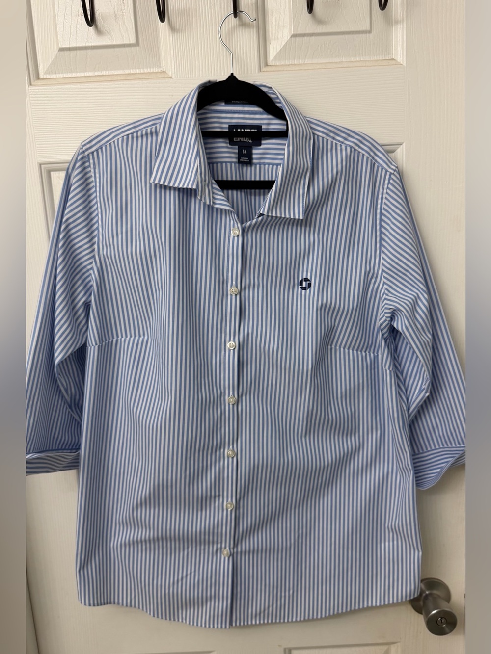 Chase Bank Land’s End Blue and White Stripe Shirt